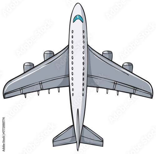 Cartoon Passenger Airplane Top View Illustration Flying Travel Transportation