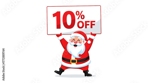 Santa's Discount: Santa Claus enthusiastically announces a 10% discount, bringing holiday cheer and savings to everyone. A symbol of generosity and value.