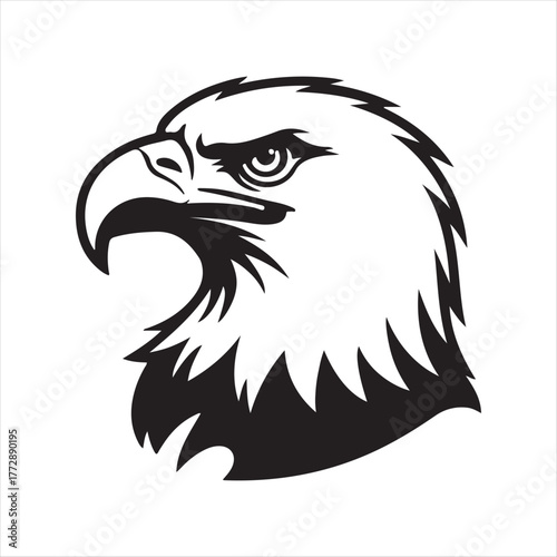 Powerful and majestic eagle head silhouette with fierce gaze and sharp beak