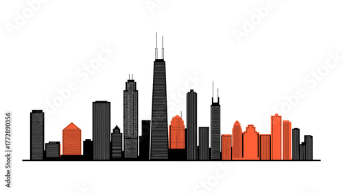 Cityscape Silhouette: A minimalist representation of a cityscape, featuring the iconic skyline of a vibrant urban center, portraying a sense of modern urban development.