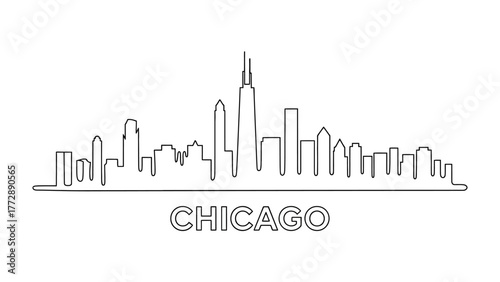 Chicago Cityscape Outline: A minimalist line drawing captures the iconic skyline of Chicago, showcasing its architectural marvels and urban essence.