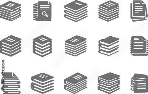 Gray icons representing stacks of paper and books are ideal for websites