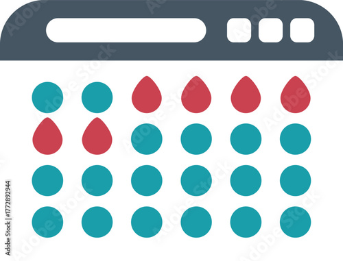 Menstrual cycle calendar icon showing bleeding days marked in red
