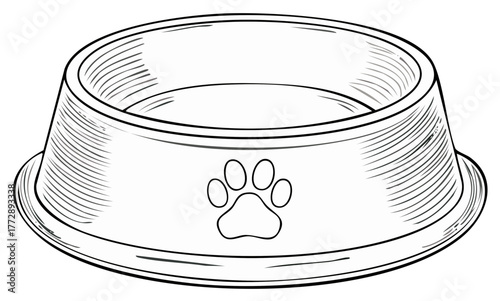 Graphic Bowl with Paw Print for Pet Food, Water, Pet Accessory, Feed Illustration