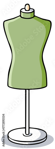 Green tailor dummy or dress form illustration for fashion design and sewing display