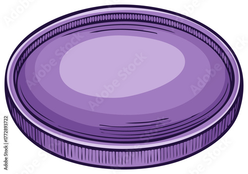 Cartoon vector purple lid illustration. Flat round cap with pattern for jars and bottles