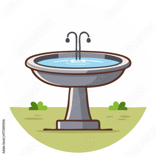 Decorative fountain on a grassy surface with water feature vector illustration