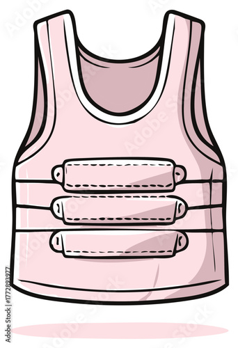 Illustration of a light pink bulletproof vest with holders isolated on a white background