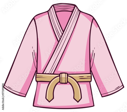 Vibrant pink martial arts uniform with brown belt illustration for traditional combat sports training