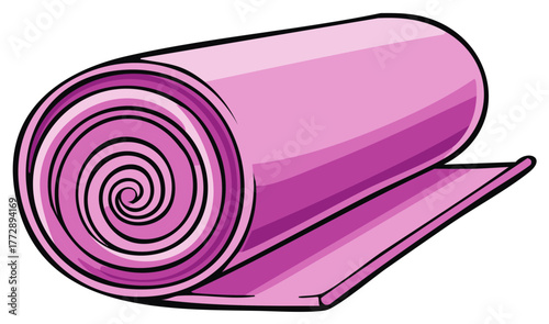 Cartoon illustration of a rolled pink yoga mat for exercise and fitness