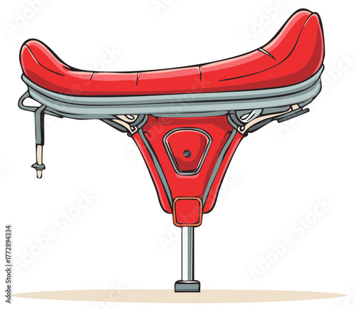 Illustration of a red vintage bicycle saddle on a white background.