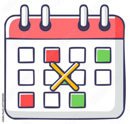 Calendar with Crossed Out Date Planning Schedule Reminder Agenda Cartoon Style