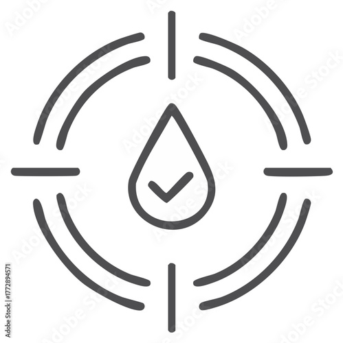 Targeted water drop icon with checkmark and crosshairs symbol
