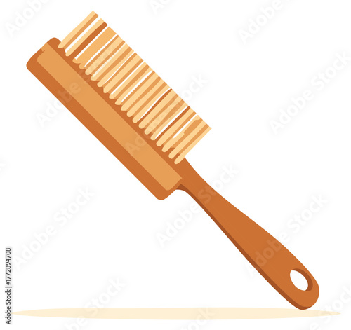 Detailed illustration of a simple light brown wooden nail brush cleaning fingernails