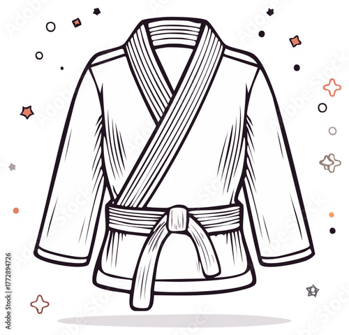 Illustrative Martial Arts Gi with Sash, Embellished with Stars and Circles in a Graphic Style, for Training or Sport