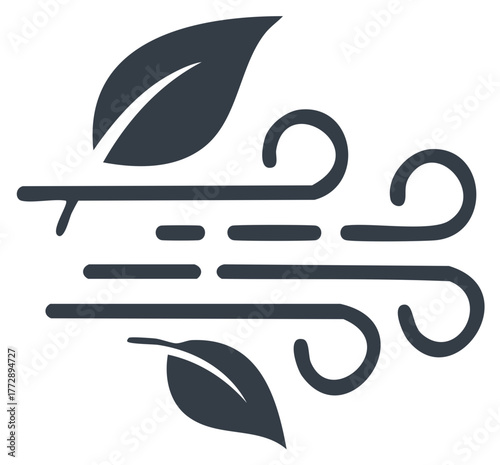 Leafy Wind Icon Illustrates Natural Air Flow and Breezy Conditions in a Clean Graphic