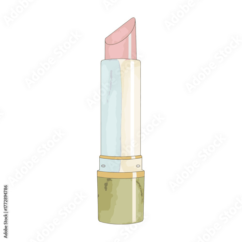 Flat vector style illustration of a lip balm. Open pink lipstick tube cosmetic icon. Makeup and beauty product graphic isolated on transparent background