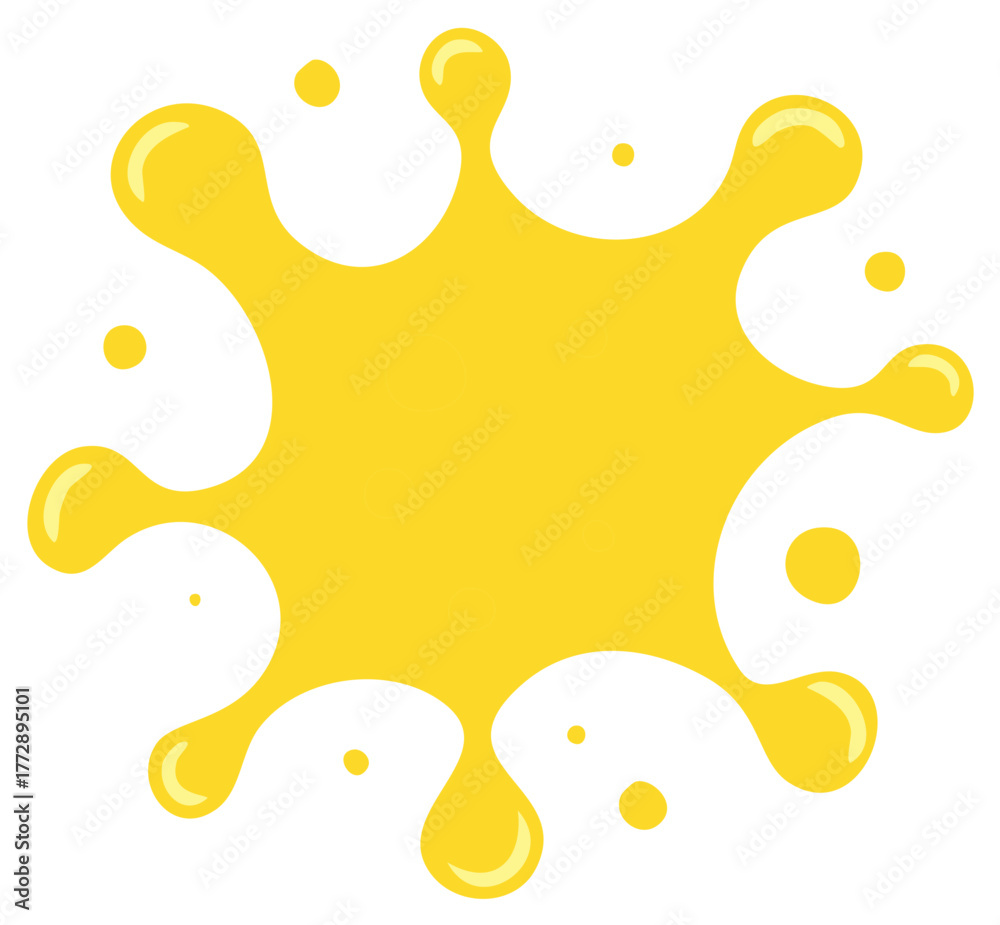 Fototapeta premium Vibrant yellow liquid splash with smooth droplets and small bubbles