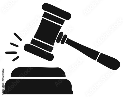 Gavel hitting stand illustration, symbol of law, justice, and decision making in court