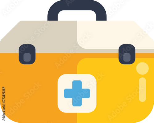 Yellow first aid kit closed, ready to provide medical assistance in case of an accident