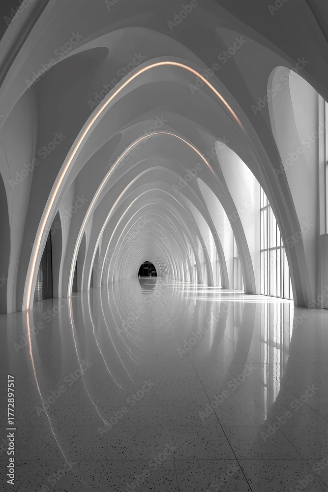 Fototapeta premium Modern arched hallway creating futuristic architecture perspective