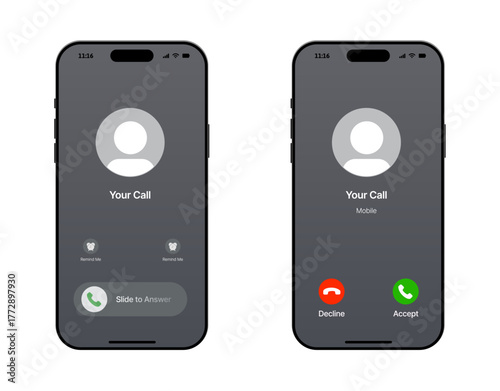 Phone Call Screen Concept UI Set with Realistic Blurry Background. Incoming Call Screen Template