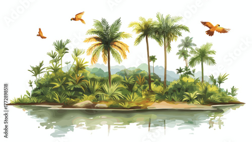 Cuyabeno Wildlife Reserve. Cuyabeno Wildlife Reserve hand drawn watercolor illustration