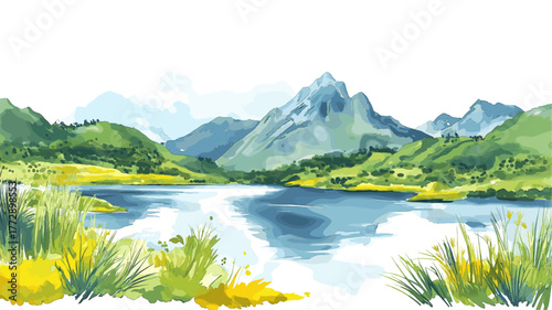 El Cajas National Park. El Cajas National Park hand drawn watercolor illustration