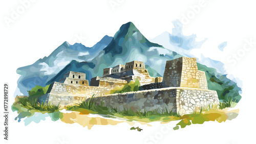 Choquequirao. Choquequirao hand drawn watercolor illustration