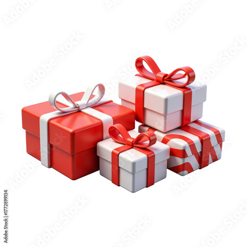 wrapped gifts, festive surprises under tree 3D Icon – Glossy Minimal Emoji Style, Isolated PNG object