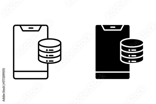 Mobile phone with database symbol, suitable for app data storage, cloud systems, and on the go access.