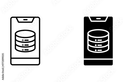 Mobile phone with database symbol, suitable for app data storage, cloud systems, and on the go access.