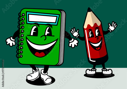 Illustration of a funny notebook and pencil