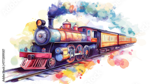 Train to the Clouds. Train to the Clouds hand drawn watercolor illustration