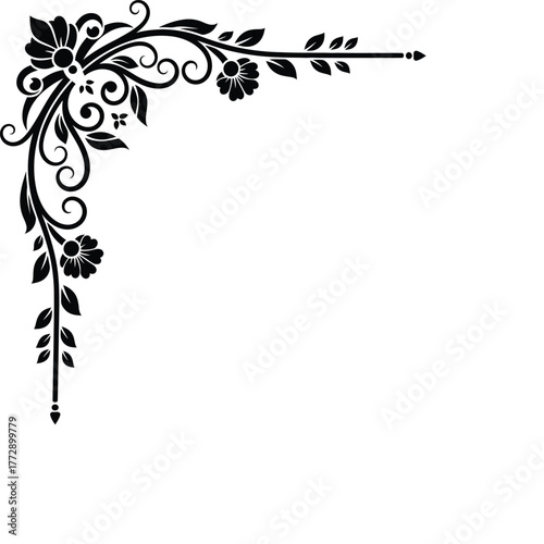 Elegant floral corner design with swirling vines and delicate flower motifs