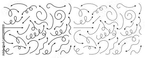 Line arrow with dots. Curved dashes for direction. Wavy navigation elements.