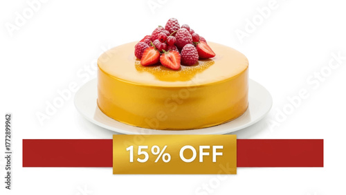 Sweet Temptation: A meticulously crafted, gourmet cake adorned with fresh berries, sitting on a pristine plate, exudes irresistible charm. a dessert to share or enjoy alone. 