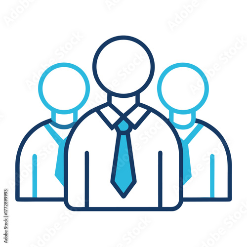 Modern corporate teamwork icon featuring three diverse human figures collaborating closely together