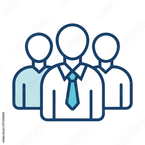 Modern corporate teamwork icon featuring three diverse human figures collaborating closely together