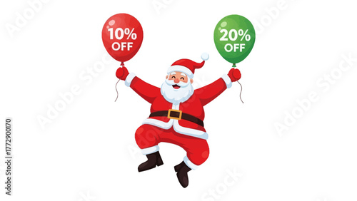 Santa's Christmas Savings Celebration: jovial santa happily showcasing special Christmas deals with colorful balloon! 