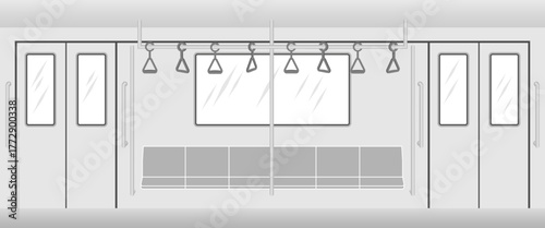 empty subway train interior vector illustration isolated on white background.