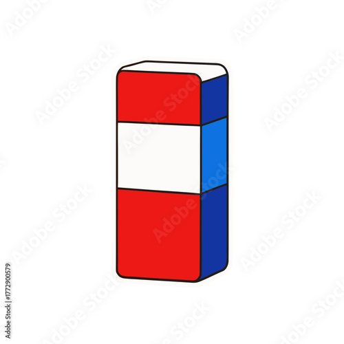 Stylized eraser with red white and blue stripes on black background