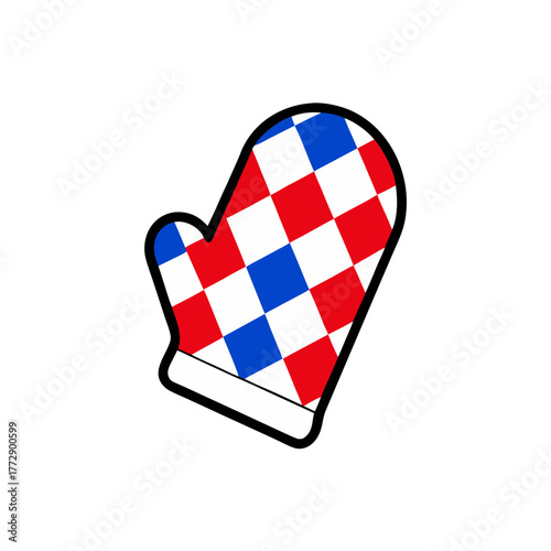 Oven mitt with red white and blue checkerboard pattern