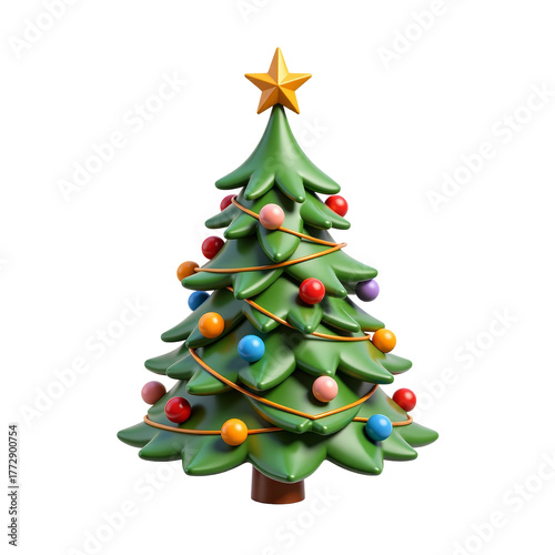 christmas tree, evergreen branches 3D Icon – Glossy Minimal Emoji Style, Isolated PNG object