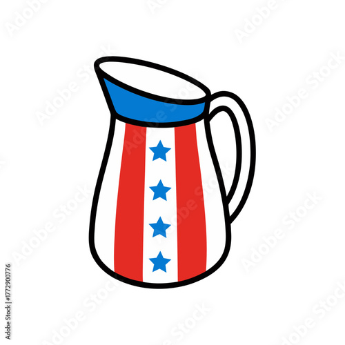 Patriotic pitcher with red white and blue stripes and stars