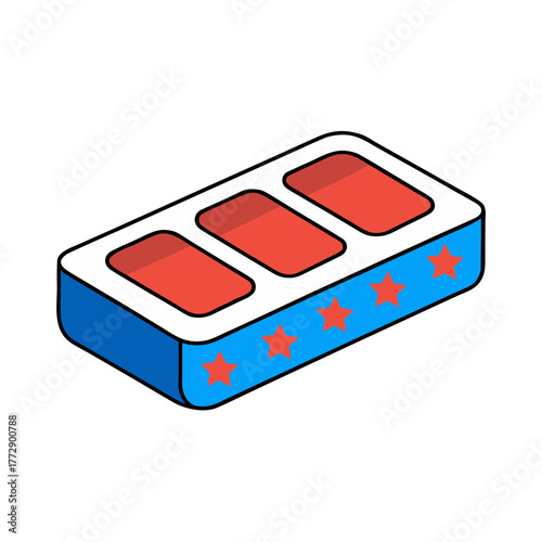 Isometric illustration of a patriotic themed candy dispenser with three compartments