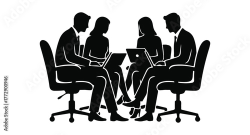business people having a meeting men and women business meeting on a table vector silhouettes