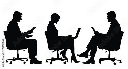 business people having a meeting men and women business meeting on a table vector silhouettes