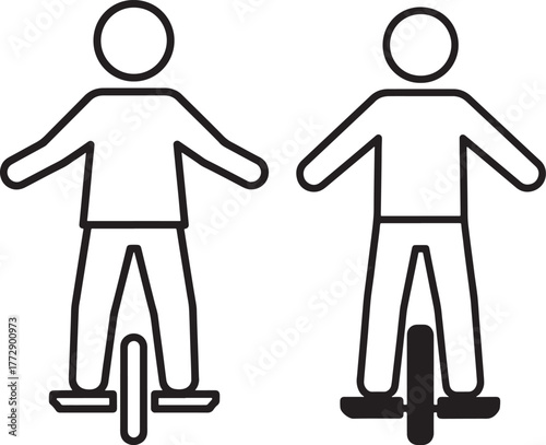 Two people riding unicycles silhouette