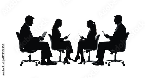 business people having a meeting men and women business meeting on a table vector silhouettes
